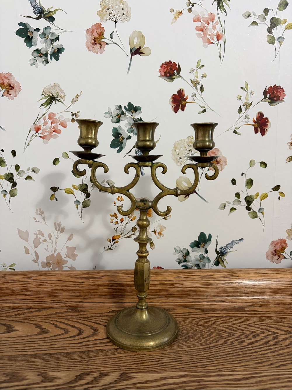 Brass Three-Arm Candelabra - Antique-Style Candlestick